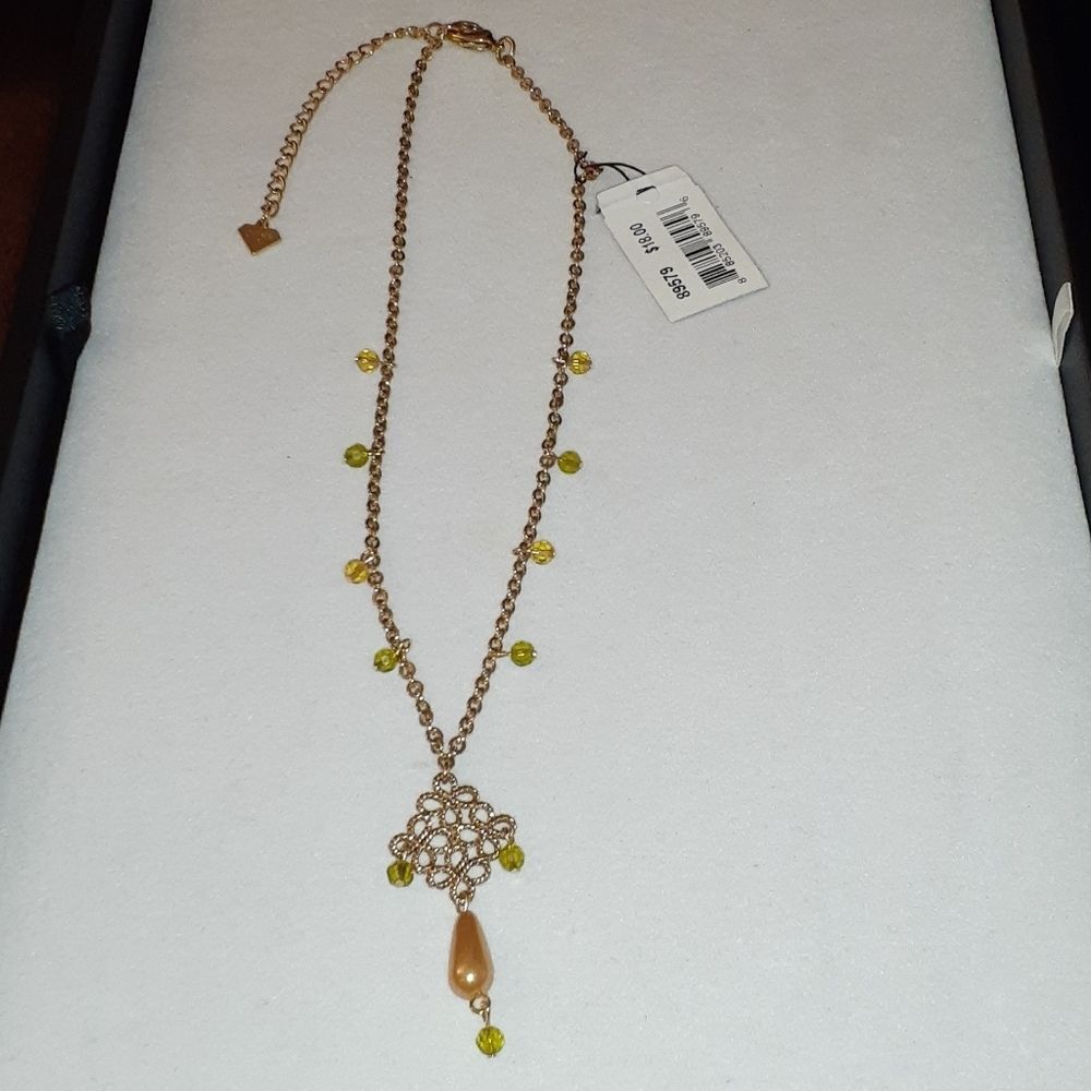 👜Necklace Gold Tone Chain Beaded Drop Pendant‎ Adjustable Costume Jewelry